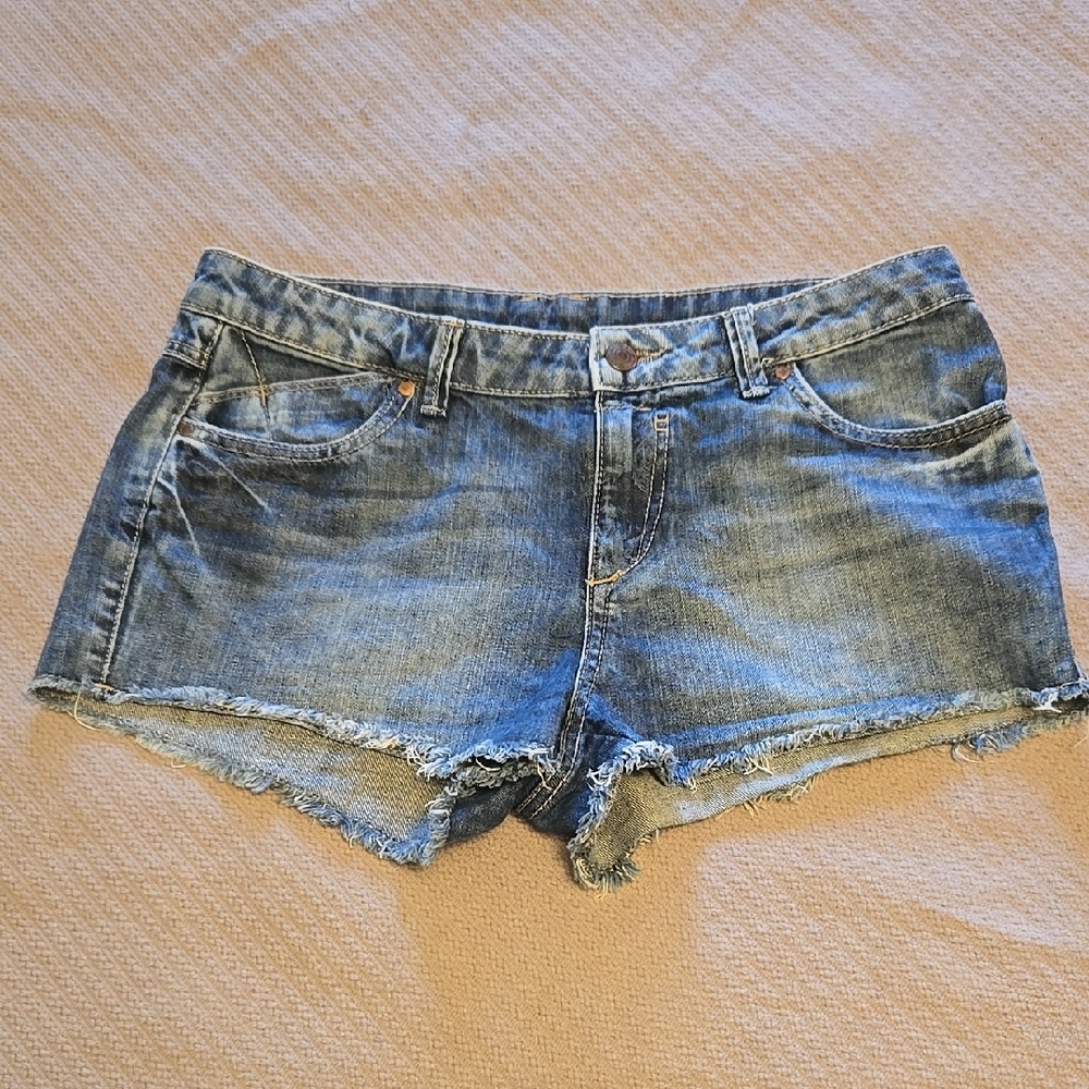 C&A Blue Jean Shorts with Frayed Hem and Vintage Wash